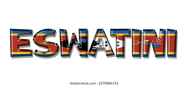 ESWATINI flag text font, symbol background, flag ribbon typography lettering logo label banner, 3D colorful background, vector illustration