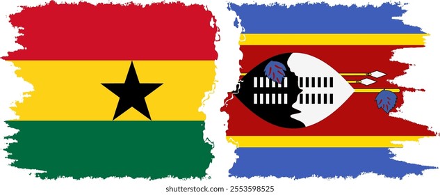 eSwatini and Ghana grunge flags connection, vector