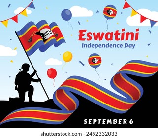 Eswatini Independence day banner with map and landmark