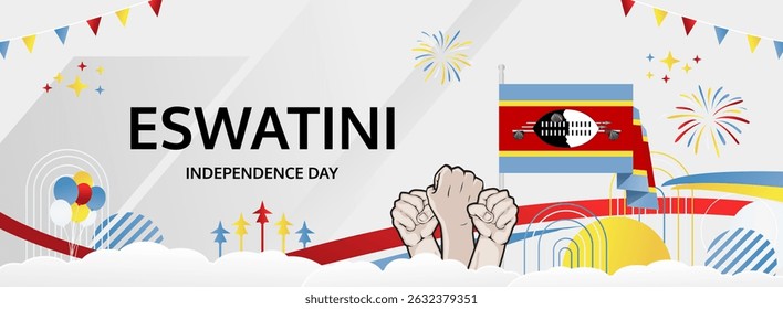 Eswatini Independence Day modern greeting banner. 6 September Happy National Somhlolo Day. Festive horizontal templates in flag colors, great for carnival poster, tourism campaign, holiday flash sale