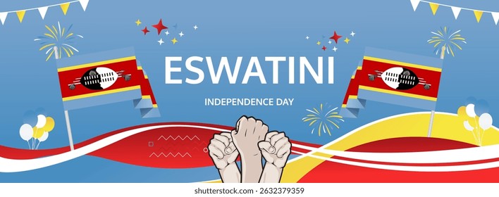 Eswatini Independence Day modern greeting banner. 6 September Happy National Somhlolo Day. Festive horizontal templates in flag colors, great for carnival poster, tourism campaign, holiday flash sale