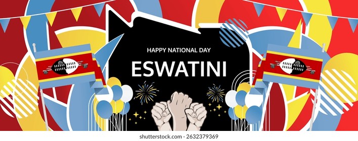 Eswatini Independence Day modern greeting banner. 6 September Happy National Somhlolo Day. Festive horizontal templates in flag colors, great for carnival poster, tourism campaign, holiday flash sale