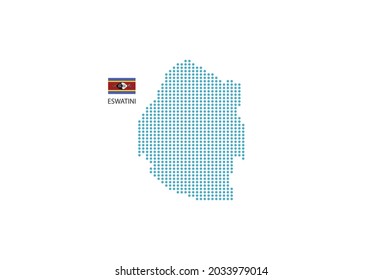 Eswatini map design blue circle, white background with Eswatini flag.