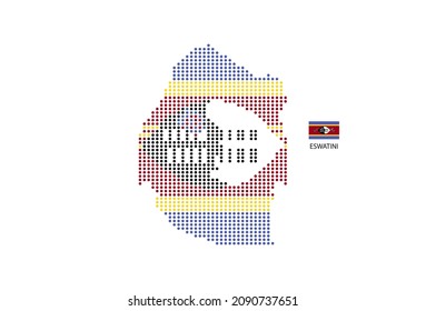 Eswatini map design by color of Eswatini flag in circle shape, White background with Eswatini flag.