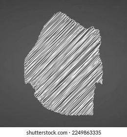 Eswatini map hand drawn sketch. Vector concept illustration flag, scribble map. Country map for infographic, brochures and presentations isolated on black background. Vector illustration.