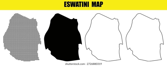 Eswatini Map Silhouettes in Various Styles for Geographic Use