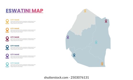 Eswatini Modern Map Infographic Template, Detailed infographic map of Eswatini Popular City