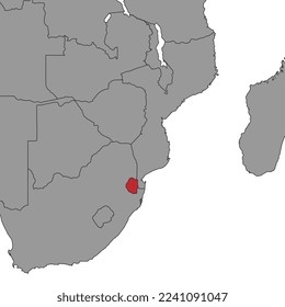 Eswatini on world map. Vector illustration.