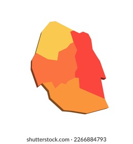 Eswatini political map of administrative divisions - regions. 3D map in shades of orange color.