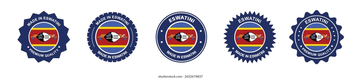 eswatini product label set. eswatini flag, premium made in eswatini . Labels, seals, stamps, flags, icons