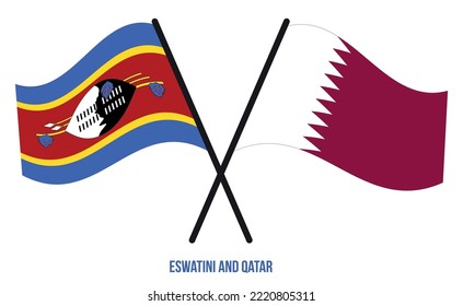 Eswatini and Qatar Flags Crossed And Waving Flat Style. Official Proportion. Correct Colors.