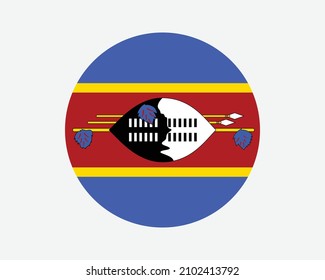 Eswatini Round Country Flag. Circular Swaziland National Flag. Kingdom of Eswatini Circle Shape Button Banner. EPS Vector Illustration.