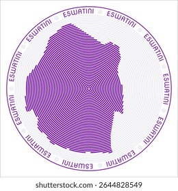 Eswatini round logo design. Country shape built of rings. Eswatini text around the country. Vector Illustration.