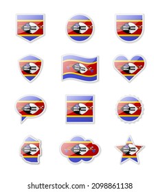 Eswatini - set of country flags in the form of stickers of various shapes. Vector illustration