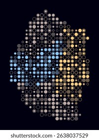 Eswatini, shape of the country built of colored cells. Digital style map of Eswatini on dark background. Large size circle blocks. Classy vector illustration.