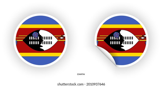 Eswatini sticker flag icon set in circle shape and circle shape with peel off on white background. Swa