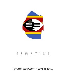 Eswatini Swaziland map. Eswatini Swaziland flag. Map of the Kingdom of Eswatini with the Liswati national flag isolated on a white background. Vector Illustration.