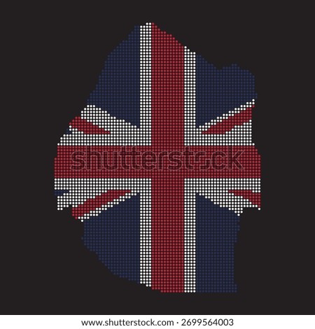 Eswatini Swaziland map silhouette filled with a modern dotted Union Jack flag design on black background
