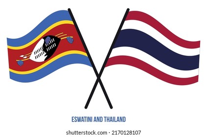 Eswatini and Thailand Flags Crossed And Waving Flat Style. Official Proportion. Correct Colors.