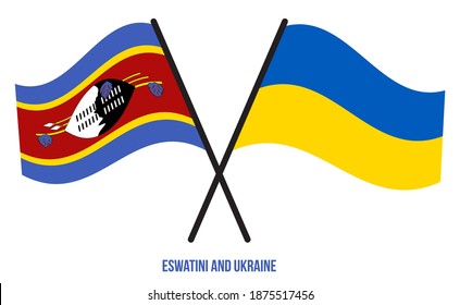 Eswatini and Ukraine Flags Crossed And Waving Flat Style. Official Proportion. Correct Colors.