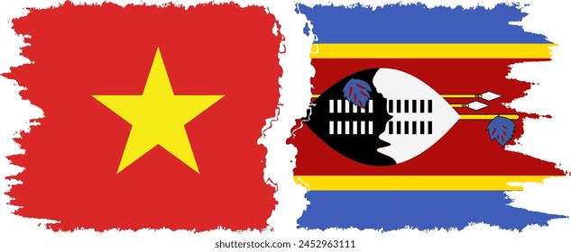 eSwatini and Vietnam grunge flags connection, vector