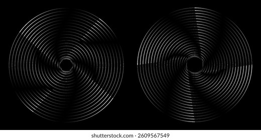 et of black thick halftone dotted speed lines. Speed lines in circle form. Geometric art. Design element for frame, logo, tattoo, web pages, prints, posters, template, abstract vector background.
