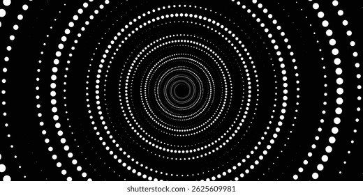 Conjunto de líneas de velocidad punteadas de semitono grueso negro. Líneas de velocidad en forma de círculo. Elemento de diseño para marco, logotipo, tatuaje, páginas de Web, impresiones, carteles, Plantilla, fondo de Vector abstracto