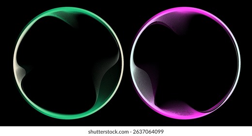 et of black thick halftone dotted speed lines. Speed lines in circle form. Geometric art. Design element for frame, logo, tattoo, web pages, prints, posters, template, abstract vector background.