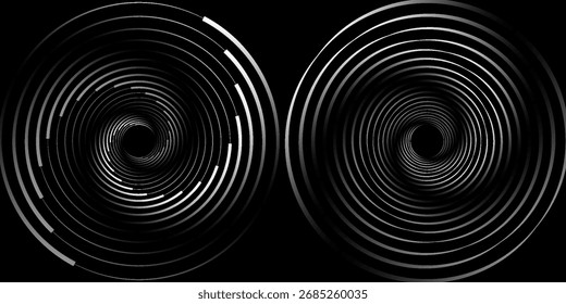 et of black thick halftone dotted speed lines. Speed lines in circle form. Geometric art. Design element for frame, logo, tattoo, web pages, prints, posters, template, abstract vector background.