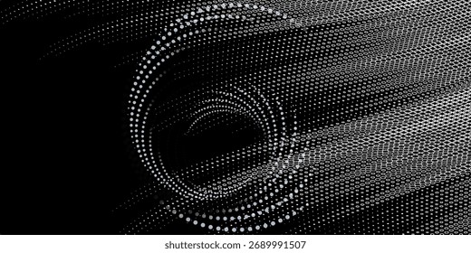 Conjunto de líneas de velocidad punteadas de semitono grueso negro. Líneas de velocidad en forma de círculo. Elemento de diseño para marco, logotipo, tatuaje, páginas de Web, impresiones, carteles, Plantilla, fondo de Vector abstracto.