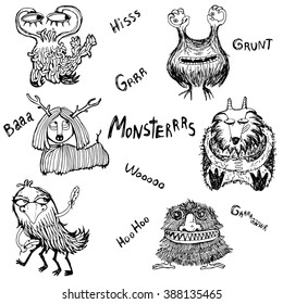 et of Cartoon Character Monsters. Hand-Drawing.