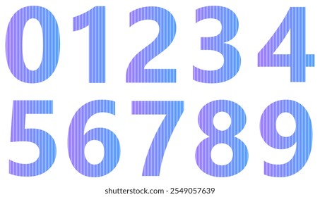 Conjunto de números coloridos con patrón aislado en blanco. Alfabeto con números. Elementos gráficos de Vector para el diseño. Patrón Abstractas con líneas. Gradiente rosa y azul