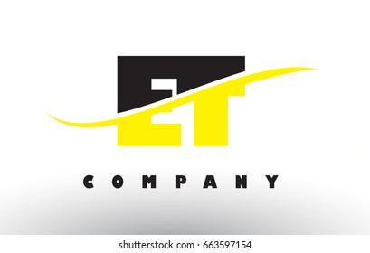 ET E T  Black and Yellow Letter Logo with White Swoosh and Curved Lines.
