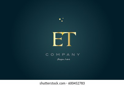 et e t  gold golden luxury product metal metallic alphabet company letter logo design vector icon template green background