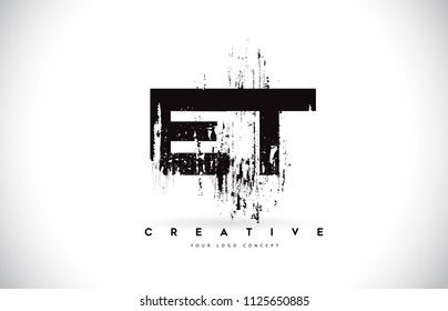 ET E T Grunge Brush Letter Logo Design in Black Colors. Creative Brush Letters Vector Illustration.