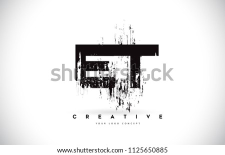 ET E T Grunge Brush Letter Logo Design in Black Colors. Creative Brush Letters Vector Illustration.