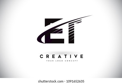 ET E T Letter Logo Design with Swoosh and Black Lines. Modern Creative zebra lines Letters Vector Logo