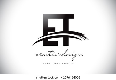 ET E T Letter Logo Design with Swoosh and Black Brush Stroke. Modern Creative Brush Stroke Letters Vector Logo
