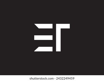 Diseño de logotipo de letra ET E T en colores negros. 