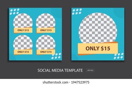 conjunto de plantillas de banner cuadradas mínimas editables. color de fondo azul y blanco con rayas. Adecuado para publicaciones en medios sociales y publicidad en internet. Ilustración vectorial con fotos universitarias