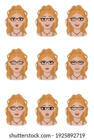 et of emotions of the girl. Vanills. Vector illustration.