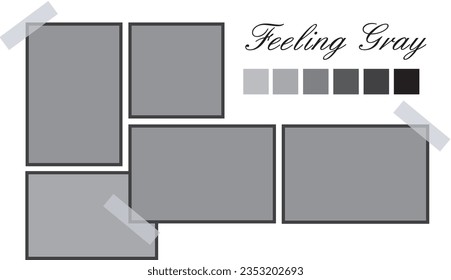 et of empty photo frame with white border and black rectangle element on transparent background. 