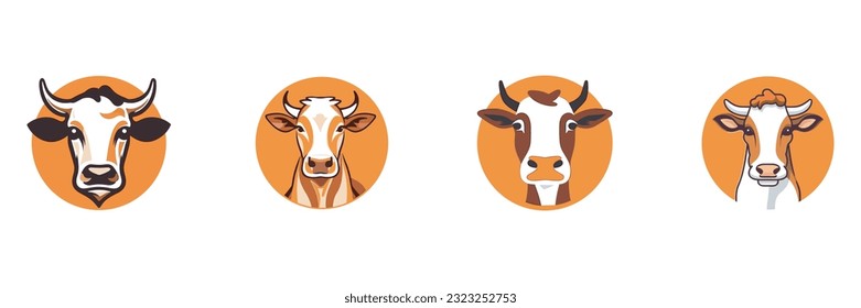 et of farm animals Cow icons. Vector illustration