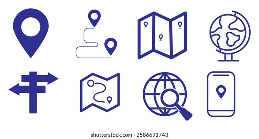 et of Geolocation map mark, Related Line Icons. line icon, Collection of Icons map point location. Editable Stroke map mark location set icon. Illustration set, Icons vector map pin location