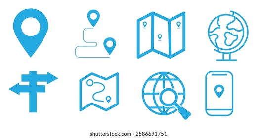 et of Geolocation map mark, Related Line Icons. line icon, Collection of Icons map point location. Editable Stroke map mark location set icon. Illustration set, Icons vector map pin location