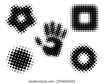 et of graphic elements, human palm print, halftone dot pattern, magazine style, isolated circle and square