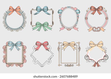 et of hand-drawn frames with bows and ribbons - decorative vintage border	
