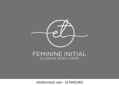 Logotipo de escritura a mano ET con el logotipo del vector de plantilla de círculo de la firma inicial, boda, moda, floral y botánica con plantilla creativa.