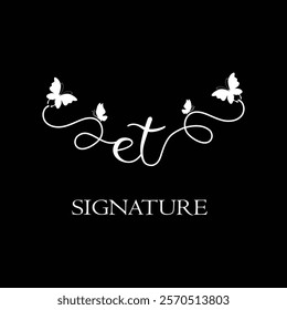 ET Handwritten initial letter, ET simple signature vector logo with butterfly shape variation, beauty, photography letter logo design. E T