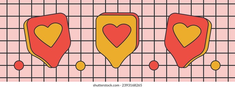 et of heart in speech bubble icon in the style of the 80s and 90s. Type a heart in the pop-up tooltip. Heart icon, love icon for instagram and social networks in the chat window. Vector illustration